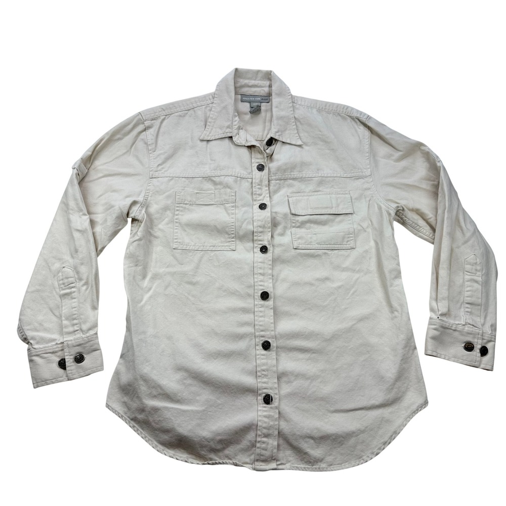Jones New York Sport Womens Utility Shirt Cream Cotton Canvas Button Down Medium